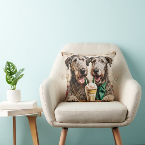 Irish Wolfhounds With Ice Cream Soda Throw Pillow