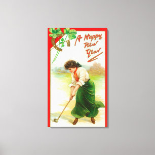 Irish Woman About to Hit Golfball Canvas Print