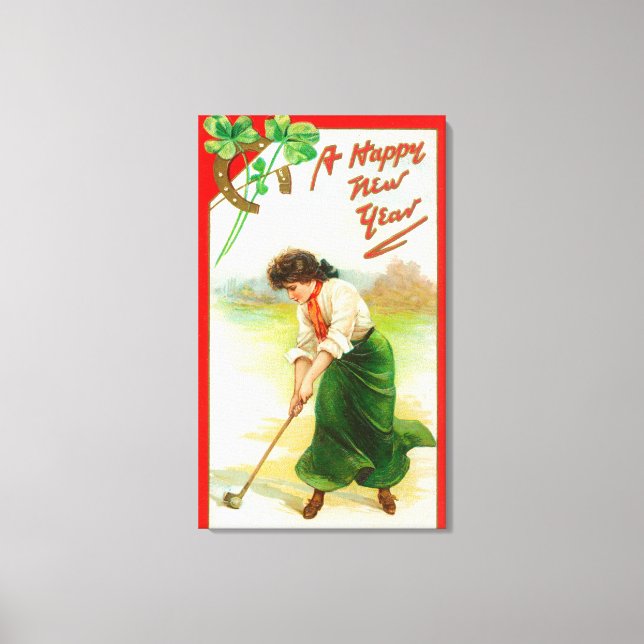 Irish Woman About to Hit Golfball Canvas Print (Front)