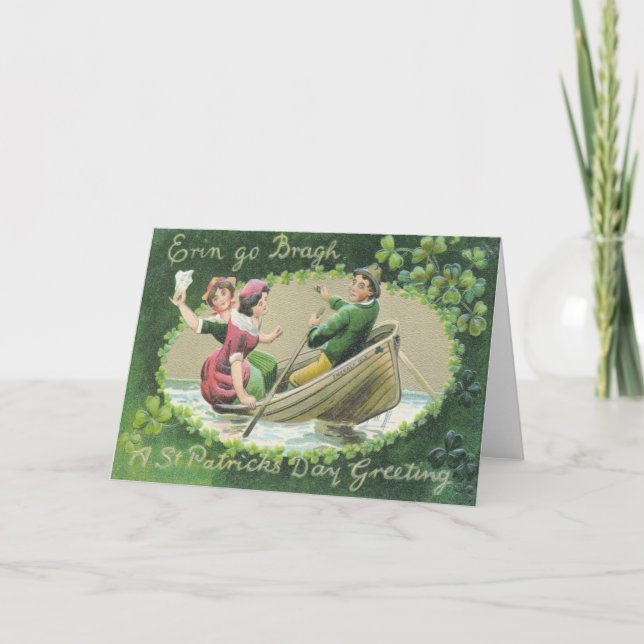 Irish Woman Man Rowboat Shamrock Card (Front)