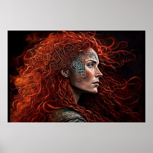 Irish Woman Profile with Abstract Face Paint Poster