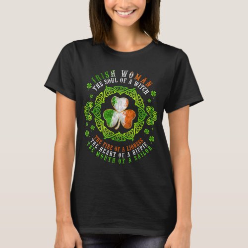 Irish Woman Soul Of A Witch Shamrock St Patricks  T_Shirt