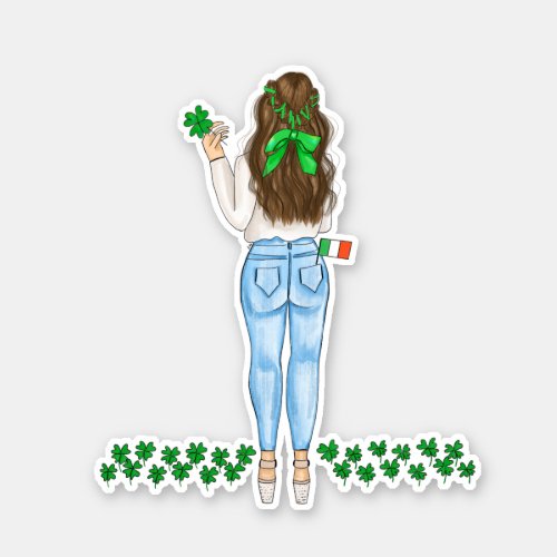 Irish Woman With Green Four Leaf Clover  Sticker