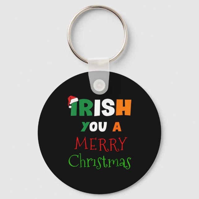 Irish You A Merry Christmas Ireland Flag Xmas Hat  Keychain (Front)