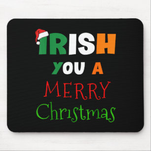Irish You A Merry Christmas Ireland Flag Xmas Hat  Mouse Pad