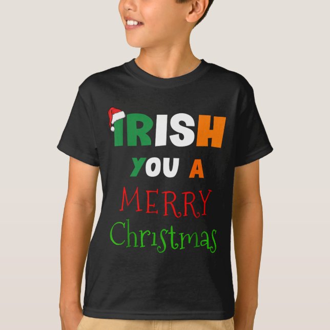 Irish You A Merry Christmas Ireland Flag Xmas Hat  T-Shirt (Front)