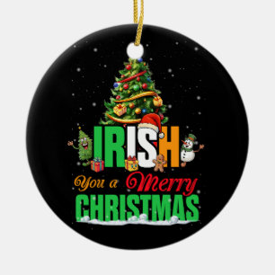 Irish You A Merry Christmas Santa Irish Flag Chris Ceramic Ornament