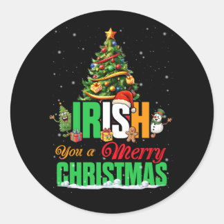 Irish You A Merry Christmas Santa Irish Flag Chris Classic Round Sticker