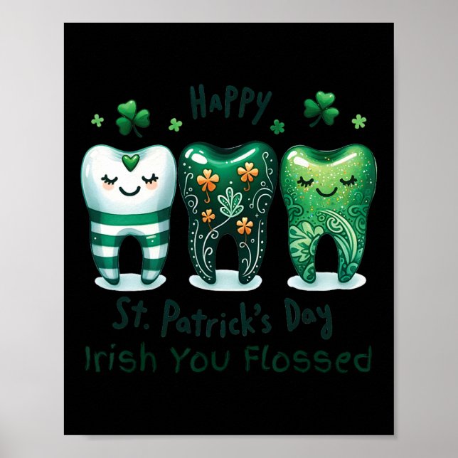 Irish You Flossed Funny St Patricks Day Dental Den Poster (Front)