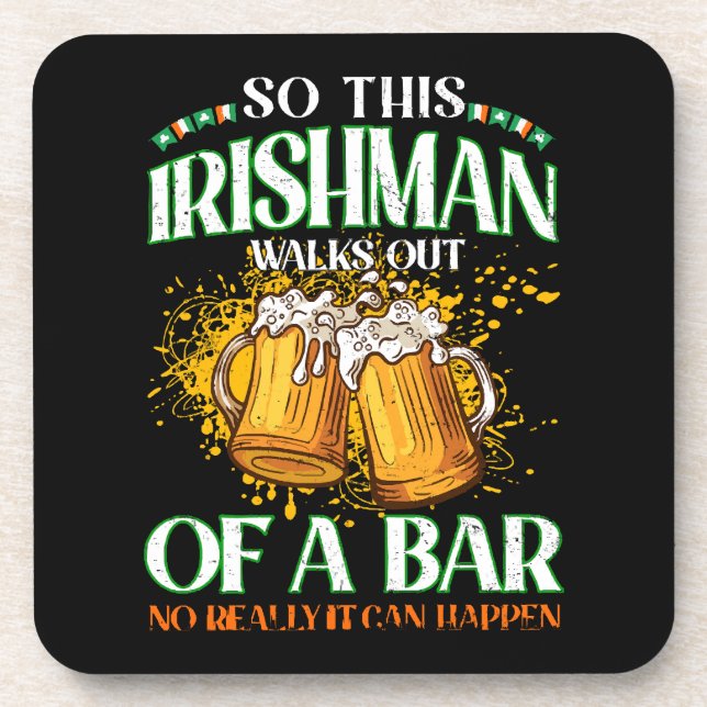 Irishman Drinking Beer St. Patrick's Day Beverage Coaster (Front)