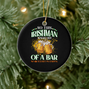 Irishman Drinking Beer St. Patrick's Day Ceramic Ornament