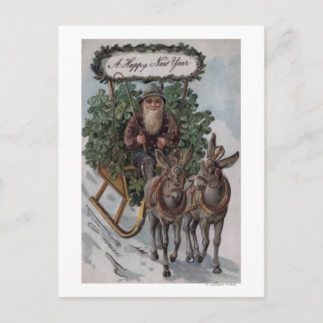 Irishman Driving Sleigh of Shamrocks Postcard (Front)