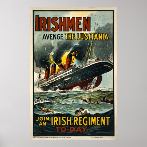 Irishmen Avenge the Lusitania Vintage Poster