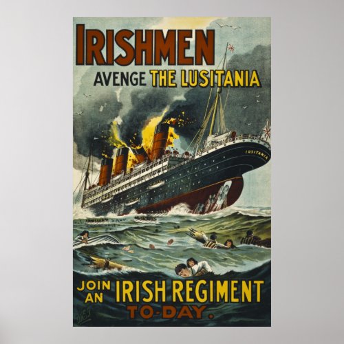 Irishmen Avenge the Lusitania Vintage Recruitment Poster
