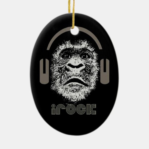 iRock Gorilla Wearing Headphones Ceramic Ornament