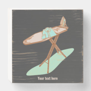 Iron and ironing board household chores wooden box sign