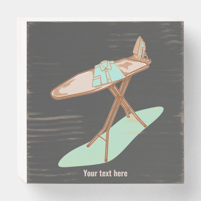 Iron and ironing board household chores wooden box sign (Front Horizontal)
