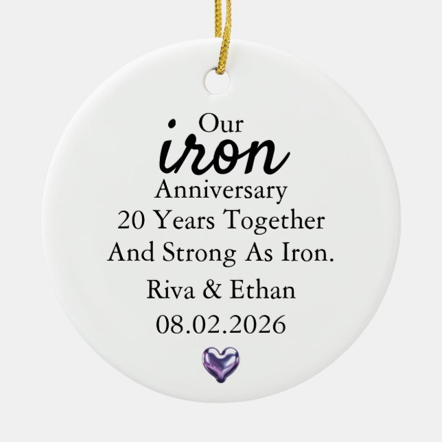 Iron Anniversary Ornament, Iron 20th Anniversary Ceramic Ornament (Front)