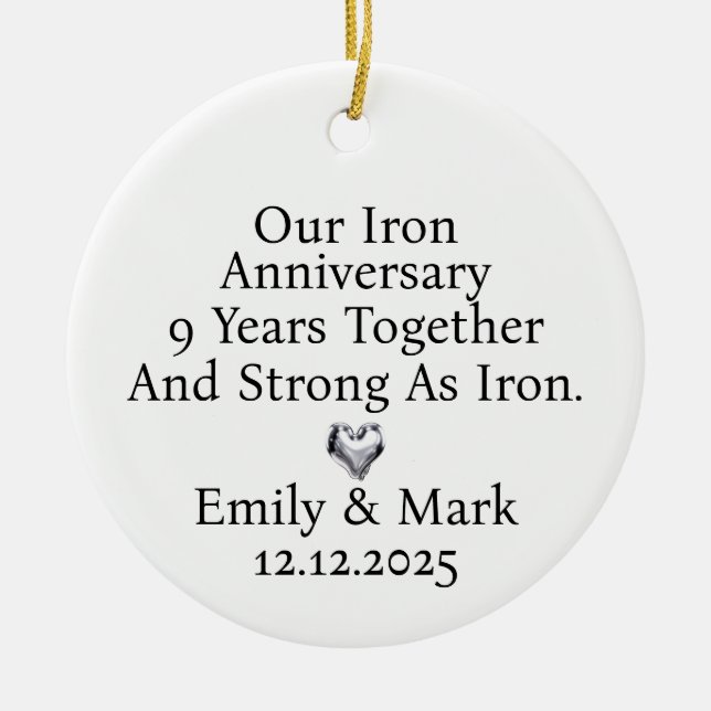 Iron Anniversary Ornament, Iron 9th Anniversary Ceramic Ornament (Front)