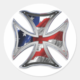 Iron Cross w/ American Flag Classic Round Sticker