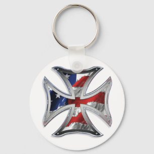 Iron Cross w/ American Flag Keychain