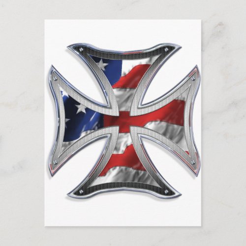 Iron Cross w American Flag Postcard