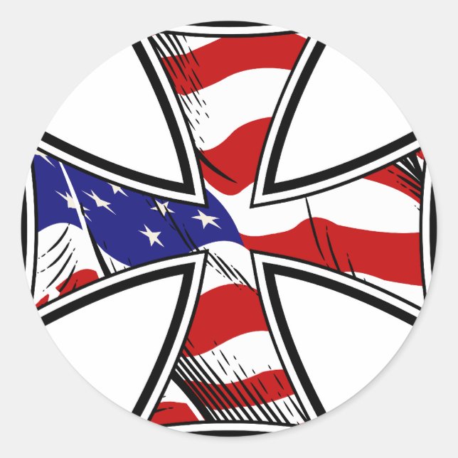 Iron Cross with American Flag Classic Round Sticker (Front)
