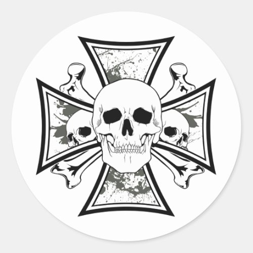 Iron Cross with Skulls and Cross Bones Classic Round Sticker