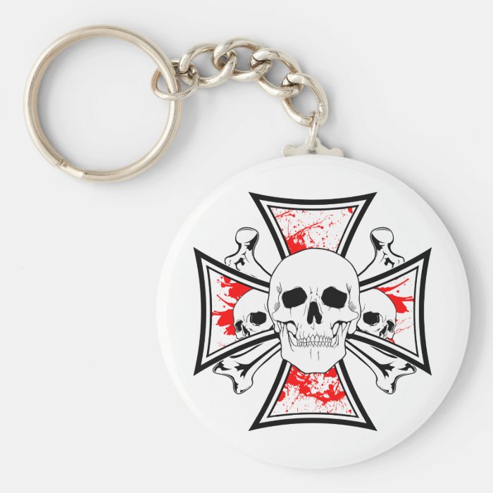 Iron Cross with Skulls and Cross Bones Keychain