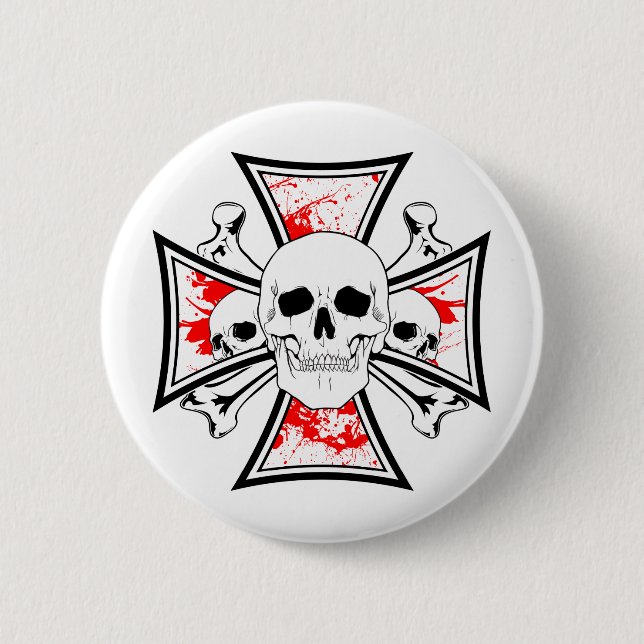 Iron Cross with Skulls and Cross Bones Pinback Button (Front)