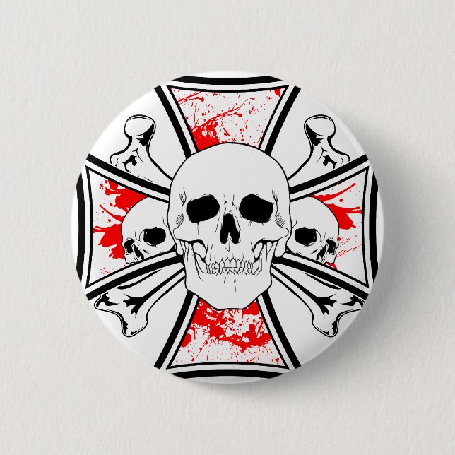 Iron Cross with Skulls and Cross Bones Pinback Button (Front)