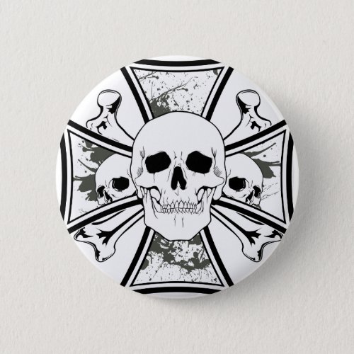 Iron Cross with Skulls and Cross Bones Pinback Button