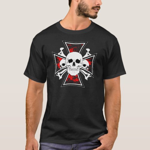 Iron Cross with Skulls and Cross Bones T_Shirt