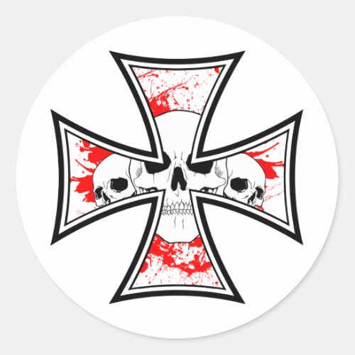 Iron Cross with Skulls Classic Round Sticker