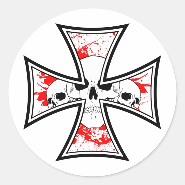 Iron Cross with Skulls Classic Round Sticker (Front)