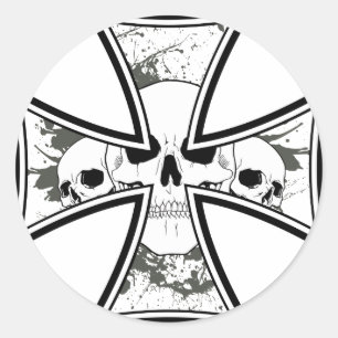 Iron Cross with Skulls Classic Round Sticker