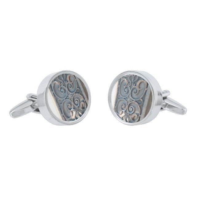iron designs silver cufflinks (Angled)