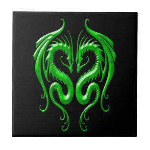 Iron Dragons, green and black Ceramic Tile