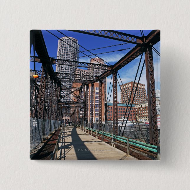 Iron footbridge with Boston Financial district Pinback Button (Front)