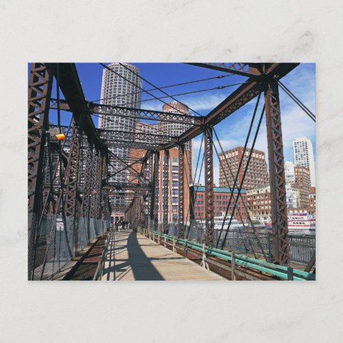 Iron footbridge with Boston Financial district Postcard