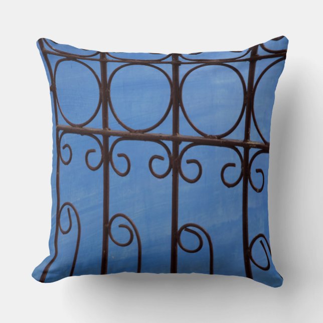 Iron gate pattern in blue, Cuba Throw Pillow (Front)