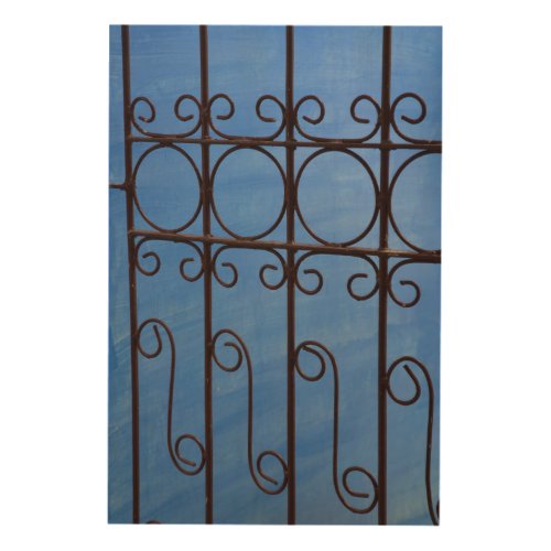 Iron gate pattern in blue Cuba Wood Wall Decor