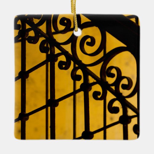 Iron gate pattern in yellow Cuba Ceramic Ornament