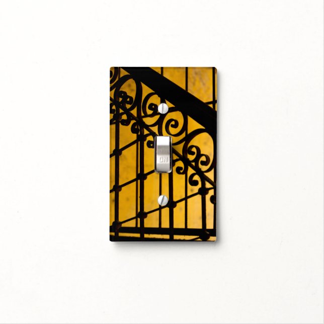 Iron gate pattern in yellow, Cuba Light Switch Cover (In Situ)