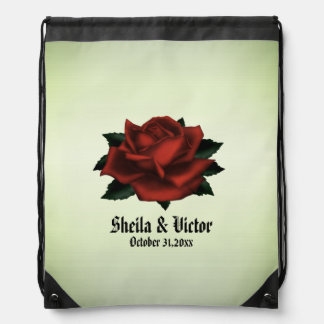 Iron Gates Gothic Red Rose Gothic Green Drawstring Bag