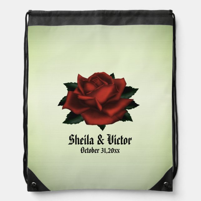 Iron Gates Gothic Red Rose Gothic Green Drawstring Bag (Front)