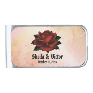 Iron Gates Gothic Red Rose Gothic Orange Silver Finish Money Clip