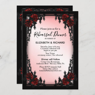 Iron Gothic Red Rose Rehearsal Dinner Invitation