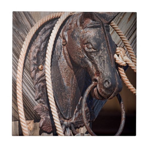 Iron Horse Hitching Post and Rope Tile