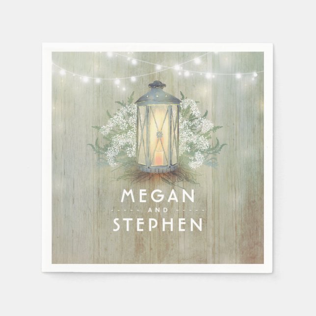 Iron Lantern Lights Floral Rustic Barn Wedding Paper Napkins (Front)